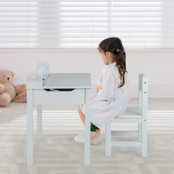 Wooden Kids Table and Chair Set with Storage and Paper Roll Holder - Image 2