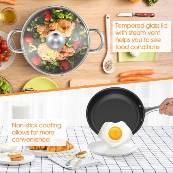 7-Pieces Stainless Steel Cookware Set with Tempered Glass Lid - Image 6