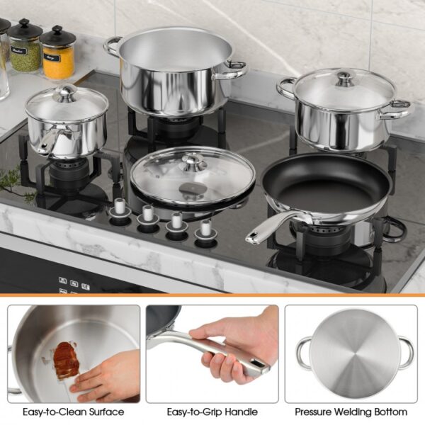 7-Pieces Stainless Steel Cookware Set with Tempered Glass Lid - Image 2