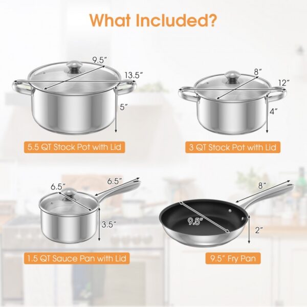 7-Pieces Stainless Steel Cookware Set with Tempered Glass Lid - Image 3