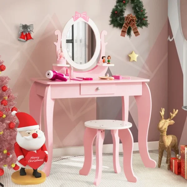 Kid Vanity Table Stool Set with Oval Rotatable Mirror - Image 5