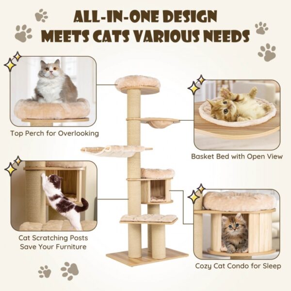 Modern Tall Cat Tree Tower with Scratch Posts and Washable Mats - Image 6