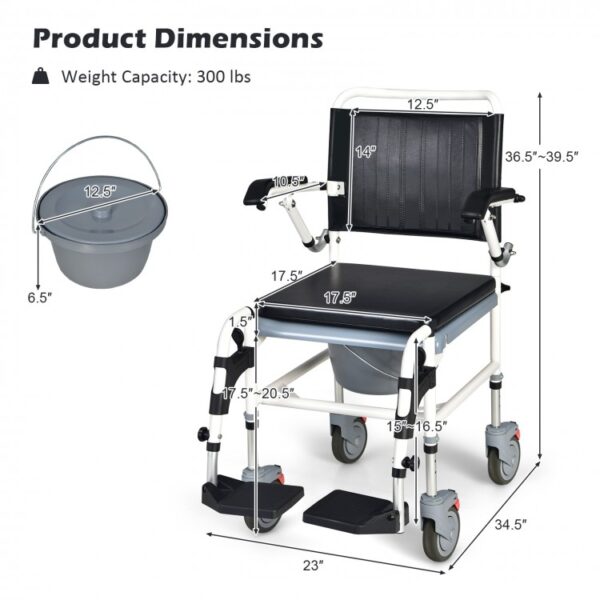 4-in-1 Bedside Commode Wheelchair with Detachable Bucket - Image 3