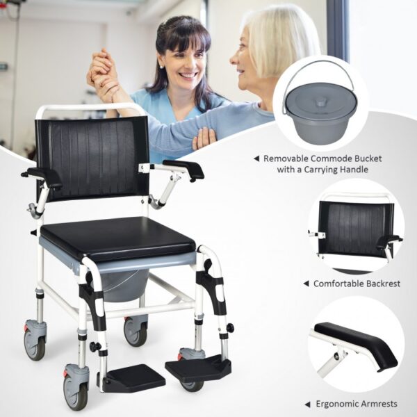 4-in-1 Bedside Commode Wheelchair with Detachable Bucket - Image 6