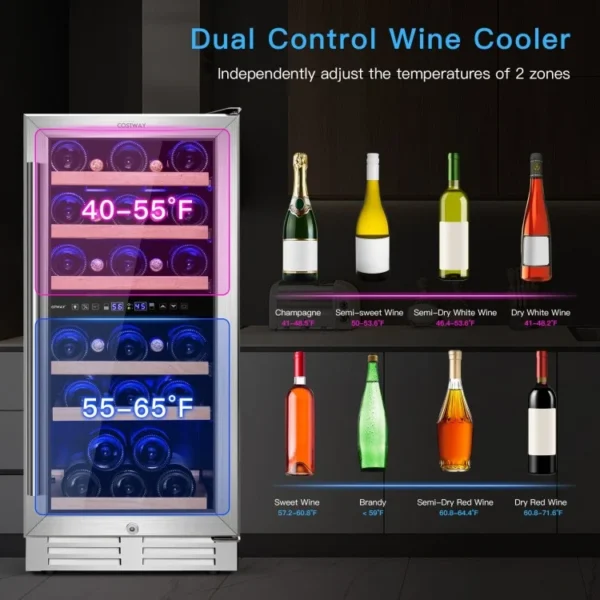 30-Bottle Freestanding Wine Cooler with Temp Memory and Dual Zones - Image 5