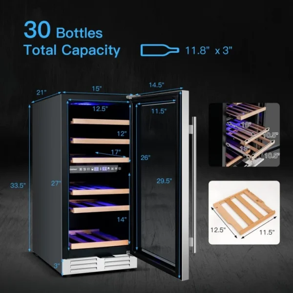 30-Bottle Freestanding Wine Cooler with Temp Memory and Dual Zones - Image 3