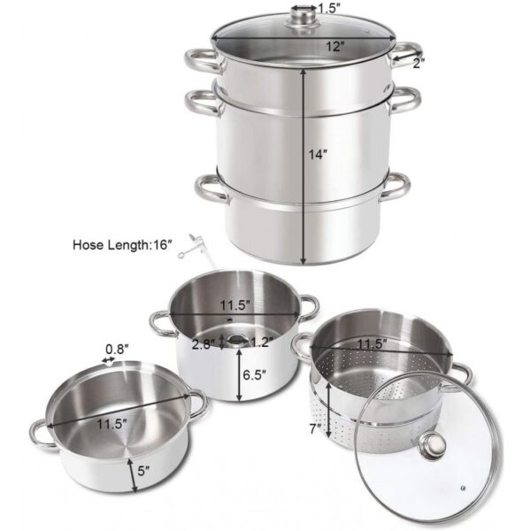 11-Quart Stainless Steel Fruit Juicer Steamer - Image 3