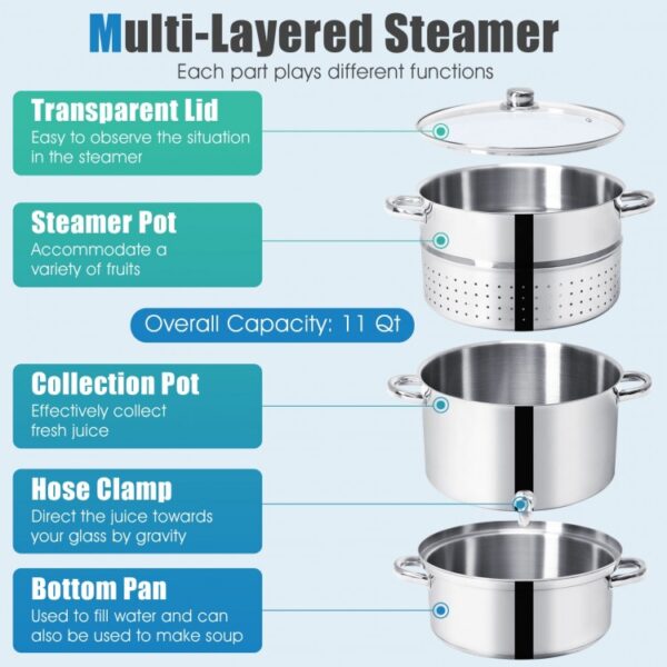 11-Quart Stainless Steel Fruit Juicer Steamer - Image 2