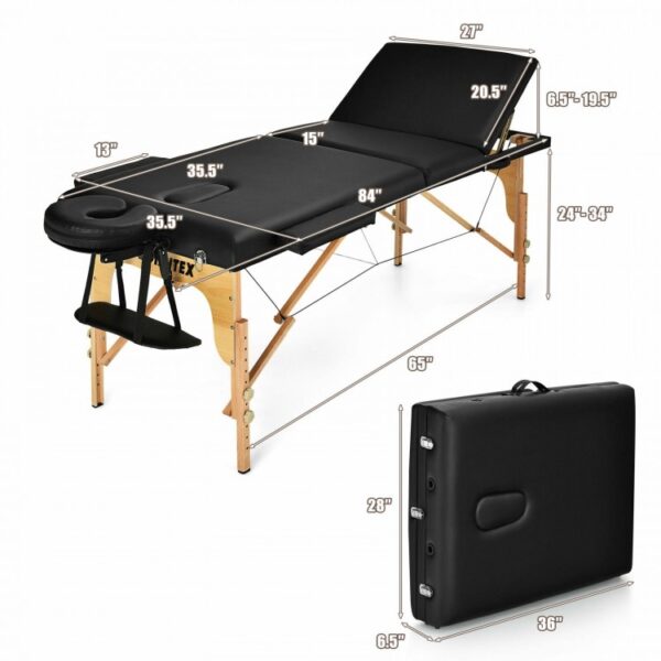 3 Fold Portable Adjustable Massage Table with Carry Case - Image 3