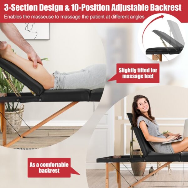 3 Fold Portable Adjustable Massage Table with Carry Case - Image 2