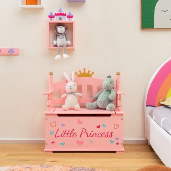 2-In-1 Kids Princess Wooden Toy Box with Safe Hinged Lid - Image 3