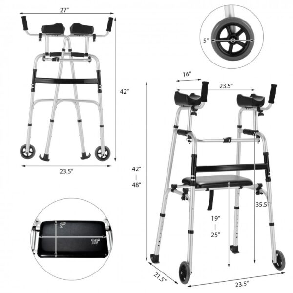 Height Adjustable Rolling Walker with Armrest Pad and Seat - Image 3