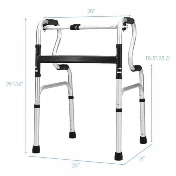 One-Button Folding Aluminum Walking Frame Walker - Image 3