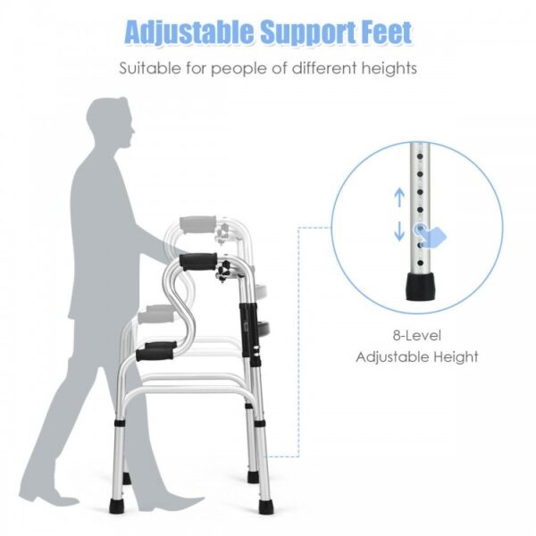 One-Button Folding Aluminum Walking Frame Walker - Image 2