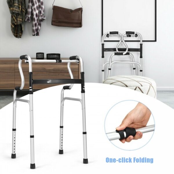 One-Button Folding Aluminum Walking Frame Walker - Image 5