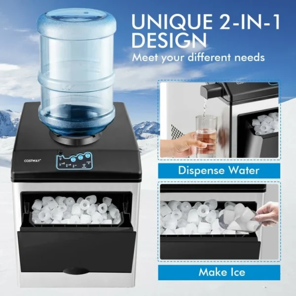 2-in-1 Stainless Steel Countertop Ice Maker with Water Dispenser - Image 5