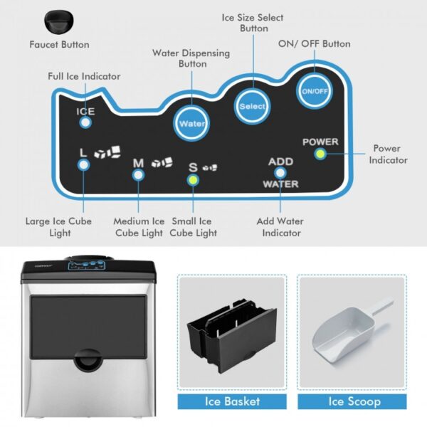 2-in-1 Stainless Steel Countertop Ice Maker with Water Dispenser - Image 7