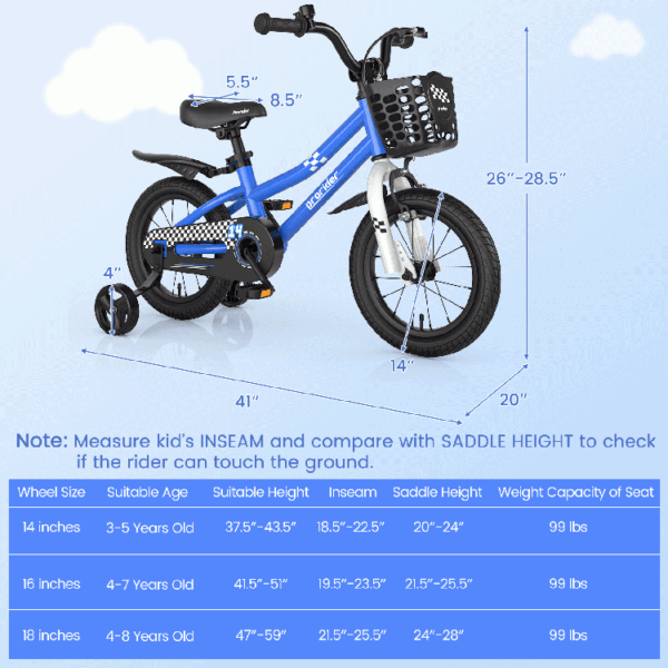 14 Inch Kids Bike with 2 Training Wheels for 3-5 Years Old - Image 2