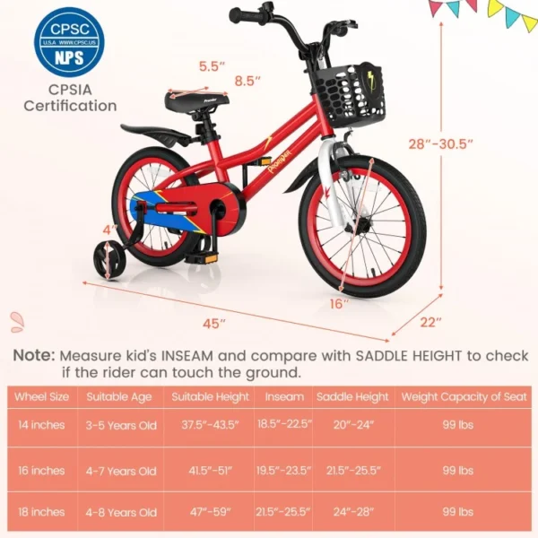 16 Inch Kids Bike with Removable Training Wheels for 4-7 Years Old - Image 3