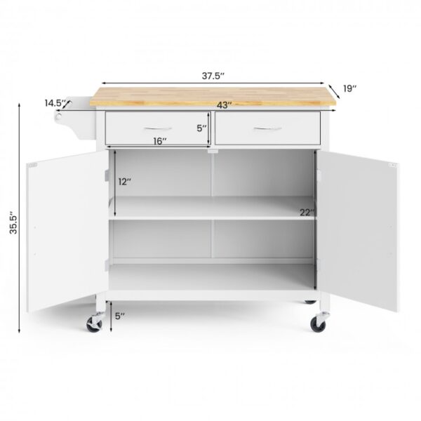 Modern Rolling Kitchen Cart Island with Wood Counter Top - Image 6