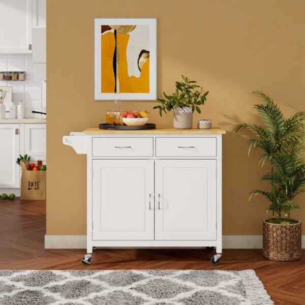 Modern Rolling Kitchen Cart Island with Wood Counter Top - Image 4