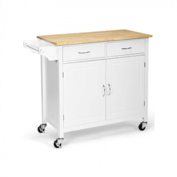 Modern Rolling Kitchen Cart Island with Wood Counter Top