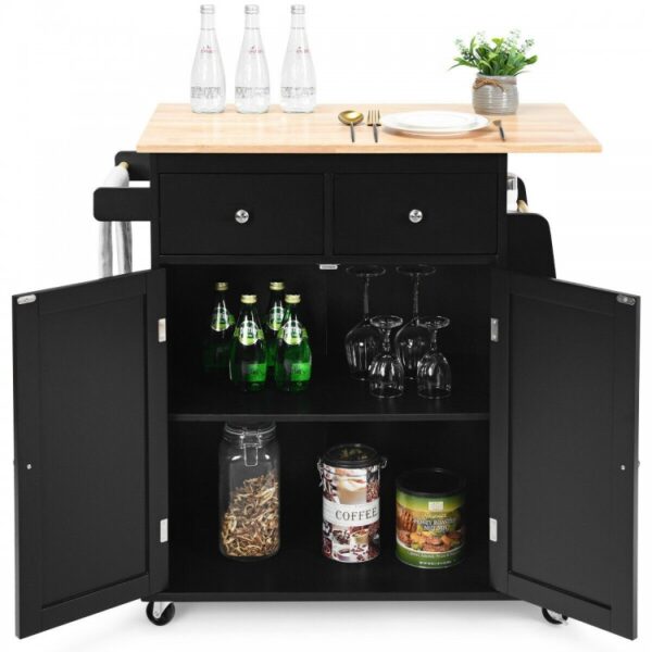 Rubber Wood Countertop Rolling Kitchen Island Cart - Image 8