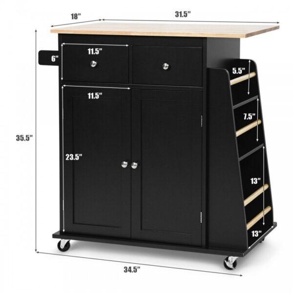 Rubber Wood Countertop Rolling Kitchen Island Cart - Image 4