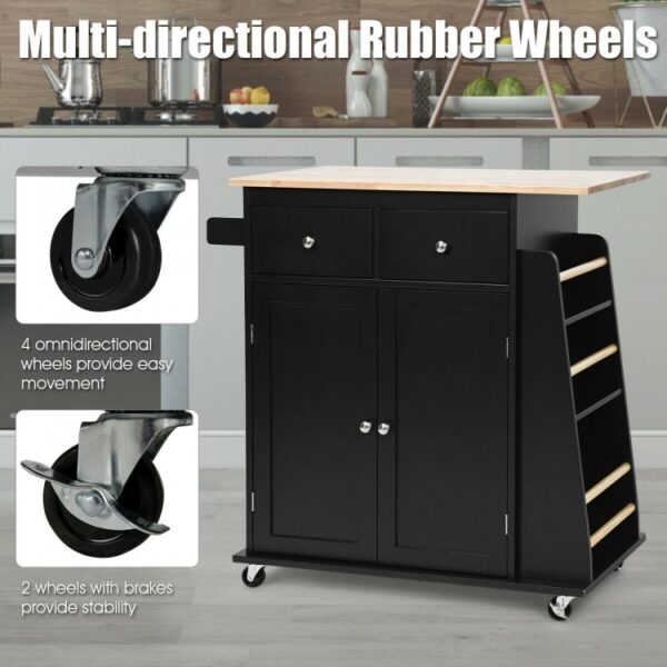 Rubber Wood Countertop Rolling Kitchen Island Cart - Image 12