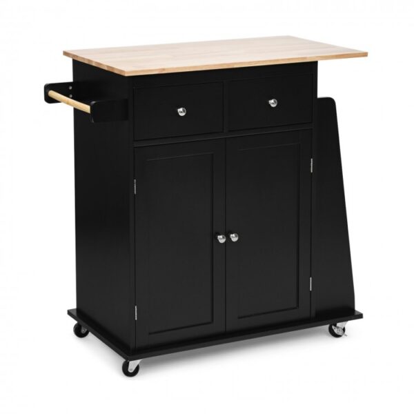 Rubber Wood Countertop Rolling Kitchen Island Cart