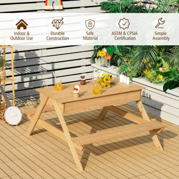 3-in-1 Kids Picnic Table Wooden Outdoor Water Sand Table with Play Boxes - Image 4