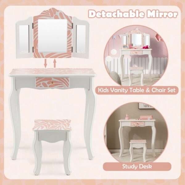 2-in-1 Kids Vanity Table Set with Tri-Folding Mirror - Image 3