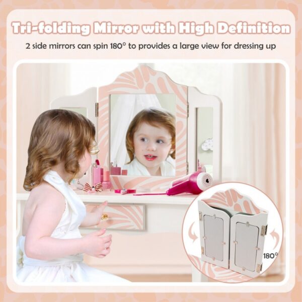 2-in-1 Kids Vanity Table Set with Tri-Folding Mirror - Image 4