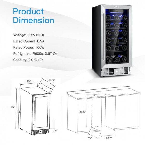 15 Inch 30-Bottle Wine Cooler with Temperature Memory - Image 4