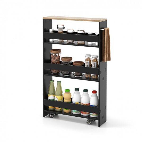 Narrow Mobile Serving Cart with Open Shelves for Kitchen Bathroom Living Room