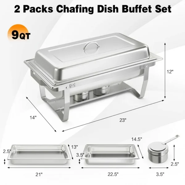 2 Packs Chafing 9 Quart Stainless Rectangular Chafer Buffet - Image 4