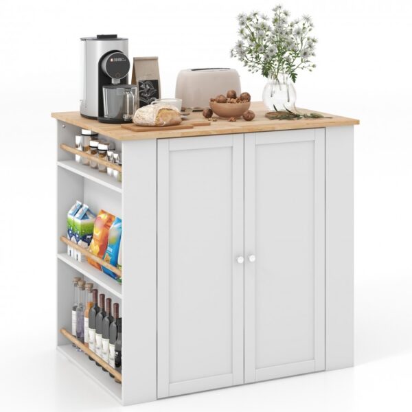 Modern Kitchen Island with Rubber Wood Countertop and Storage