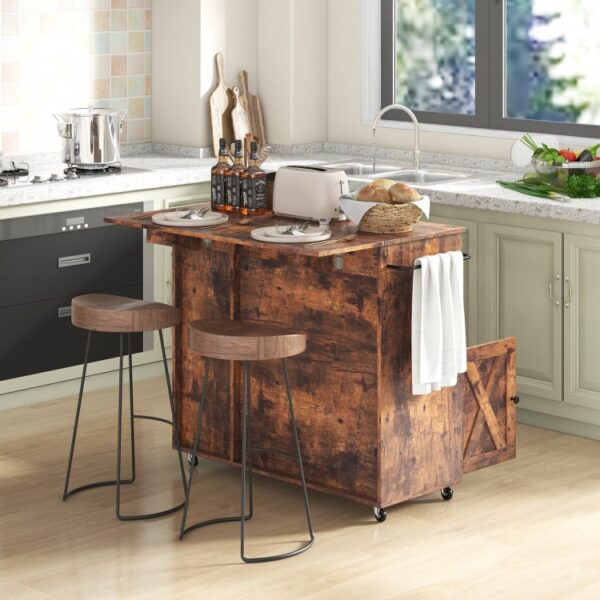 Rolling Kitchen Island Cart with Drop Leaf and Wine Rack - Image 3