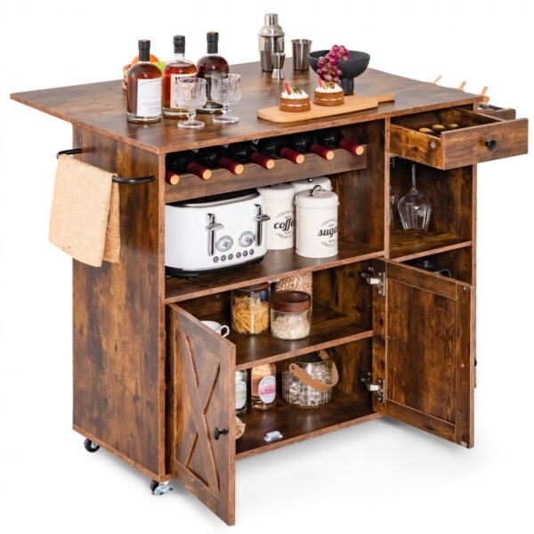 Rolling Kitchen Island Cart with Drop Leaf and Wine Rack - Image 4