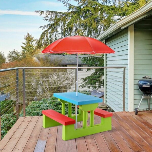 Kids Picnic Folding Table and Bench Set with Umbrella - Image 3