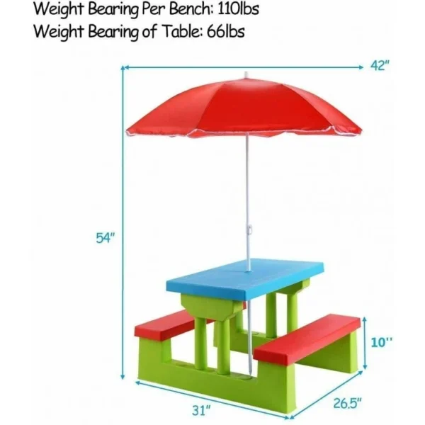 Kids Picnic Folding Table and Bench Set with Umbrella - Image 5