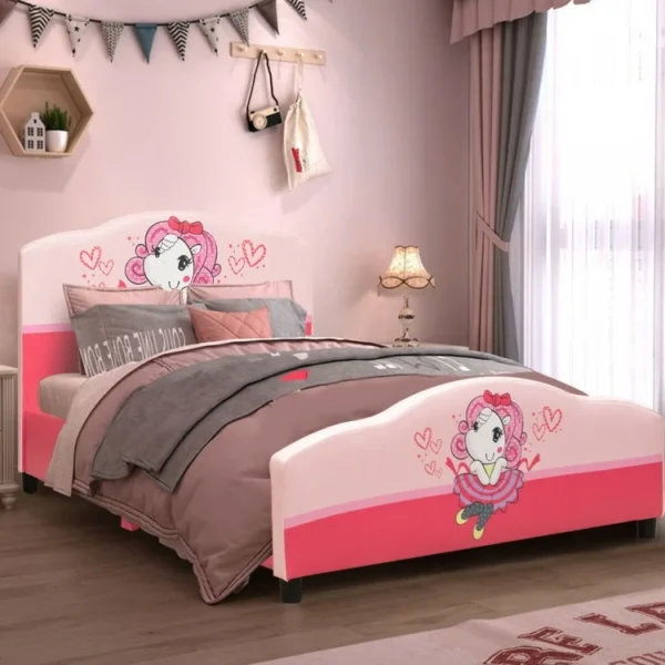 Kids Children Upholstered Platform Toddler Girl Pattern Bed - Image 3