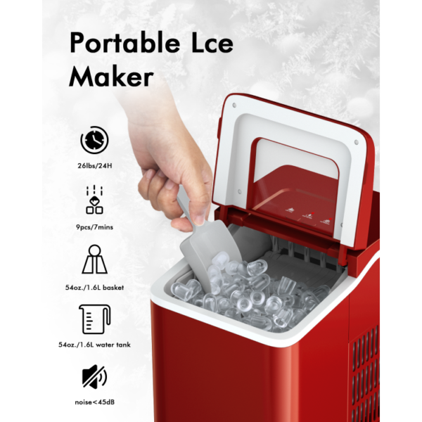 26lbs/24h Portable Countertop Ice Maker Machine with Scoop - Image 5