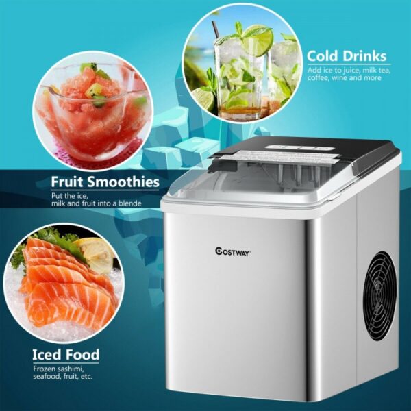 Stainless Steel 26 lbs/24 H Self-Clean Countertop Ice Maker Machine - Image 2