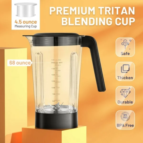 1500W 5-Speed Countertop Smoothie Blender with 5 Presets and 68oz Tritan Jar-Silver - Image 3