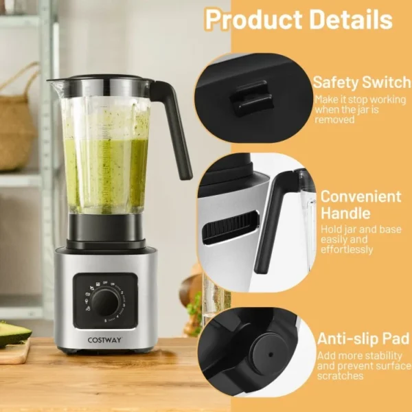 1500W 5-Speed Countertop Smoothie Blender with 5 Presets and 68oz Tritan Jar-Silver - Image 6