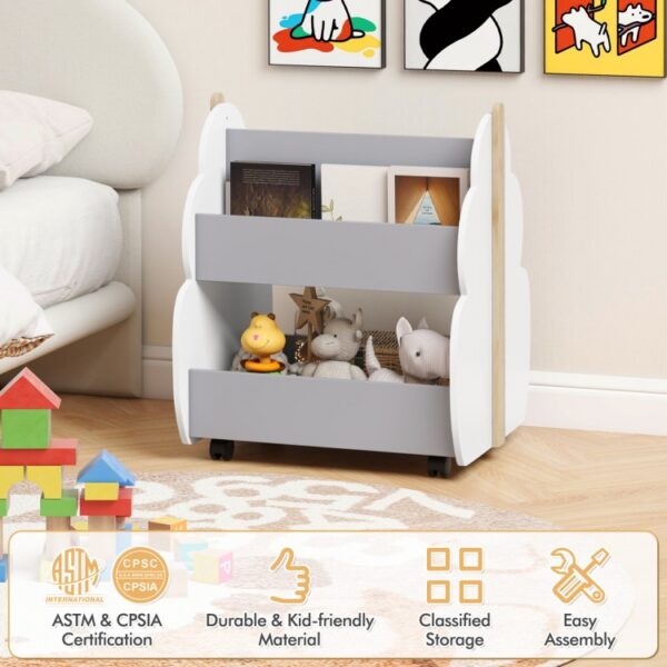 Kids Wooden Bookshelf with Universal Wheels - Image 5