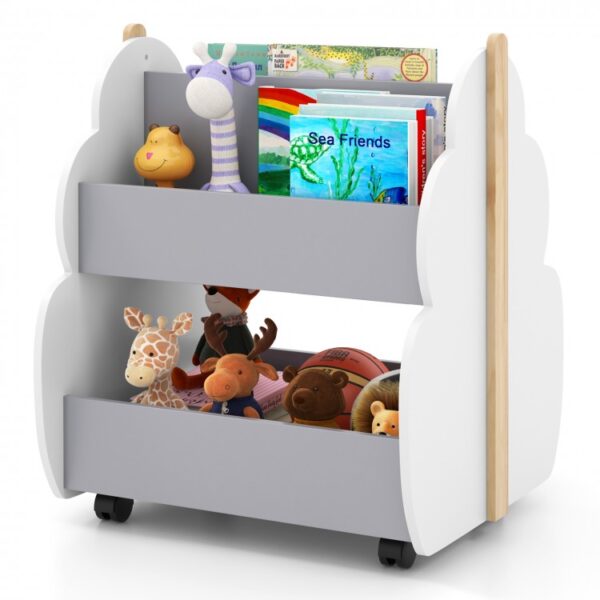 Kids Wooden Bookshelf with Universal Wheels