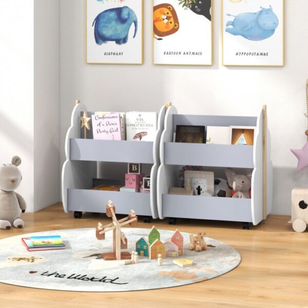 Kids Wooden Bookshelf with Universal Wheels - Image 4