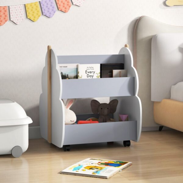 Kids Wooden Bookshelf with Universal Wheels - Image 3